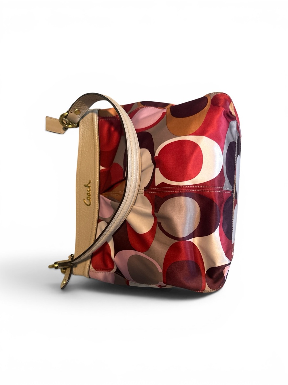 Coach Multicolor Signature Circle Shoulder Bag in Red, Pink & Beige